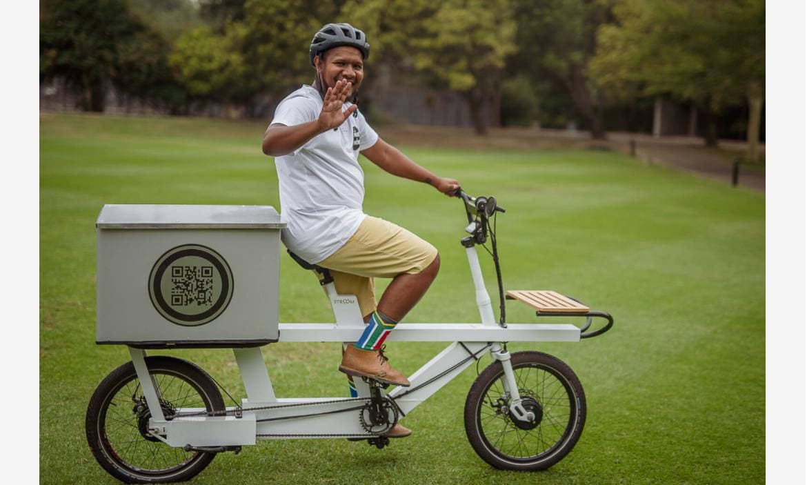 An electric cargo bike from Hendrikse Deliveries out on the streets of Stellenbosch